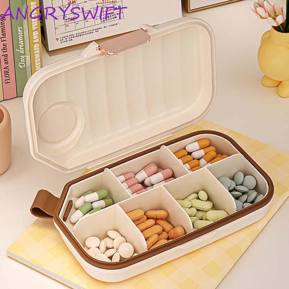 ANGRYSWIFT Travel Pill Organizer พร้อมฝาปิด 7 ช่องกล่องยารายสัปดาห์, ตัวติดตามยา Airtight แบบพกพา 7 วันเครื่องจ่ายยาน้ํามันปลา