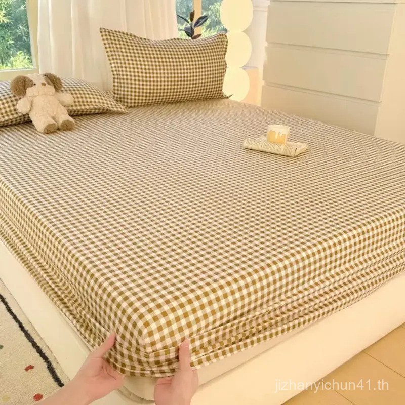 ผ้าปูที่นอนรัดมุม สีพื้น ลายมินิมอล ผ้าคอตตอน 85-90 กรัม ขนาด3.5x5x6ฟุต สําหรับที่นอนสูง8-10นิ้ว ซัก