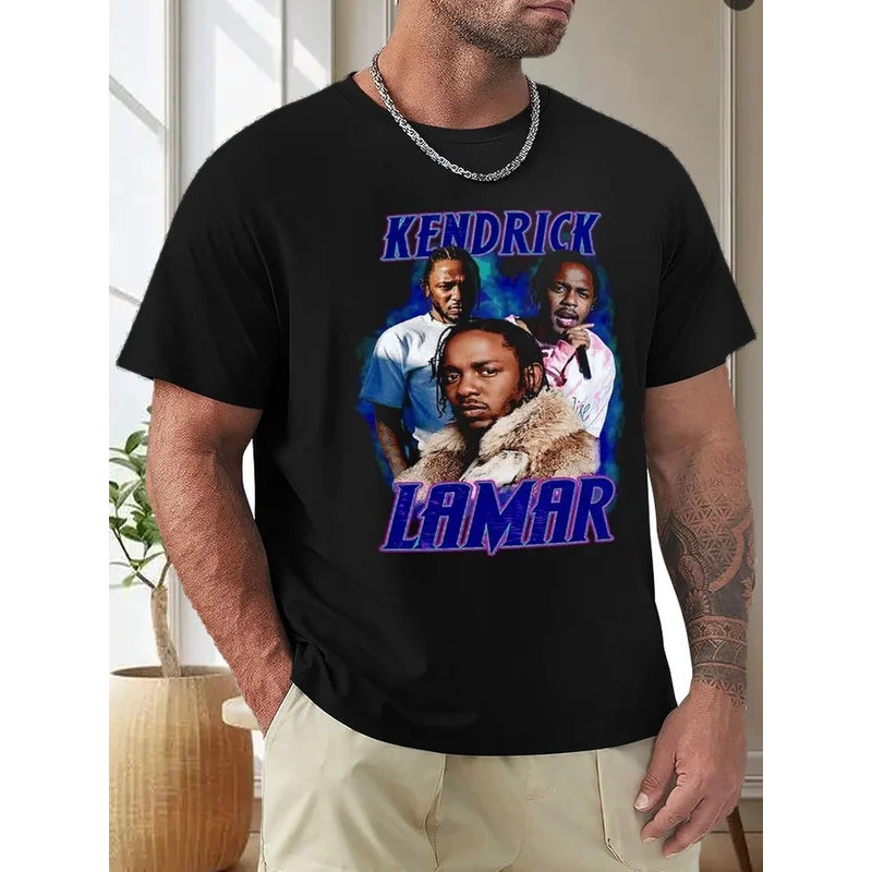 Kendrick Rapper Lamar Singer Men's T Shirt Crewneck Cotton Short Sleeve Classic Tee Shirt Tops Black