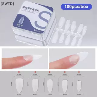[SWTD] 100 ชิ้น/กล่องเล็บปลอมโปร่งใสกดบนเล็บครอบคลุมเล็บปลอมเคล็ดลับสั้นรูป Water Drop Full Stier สําหรับ null