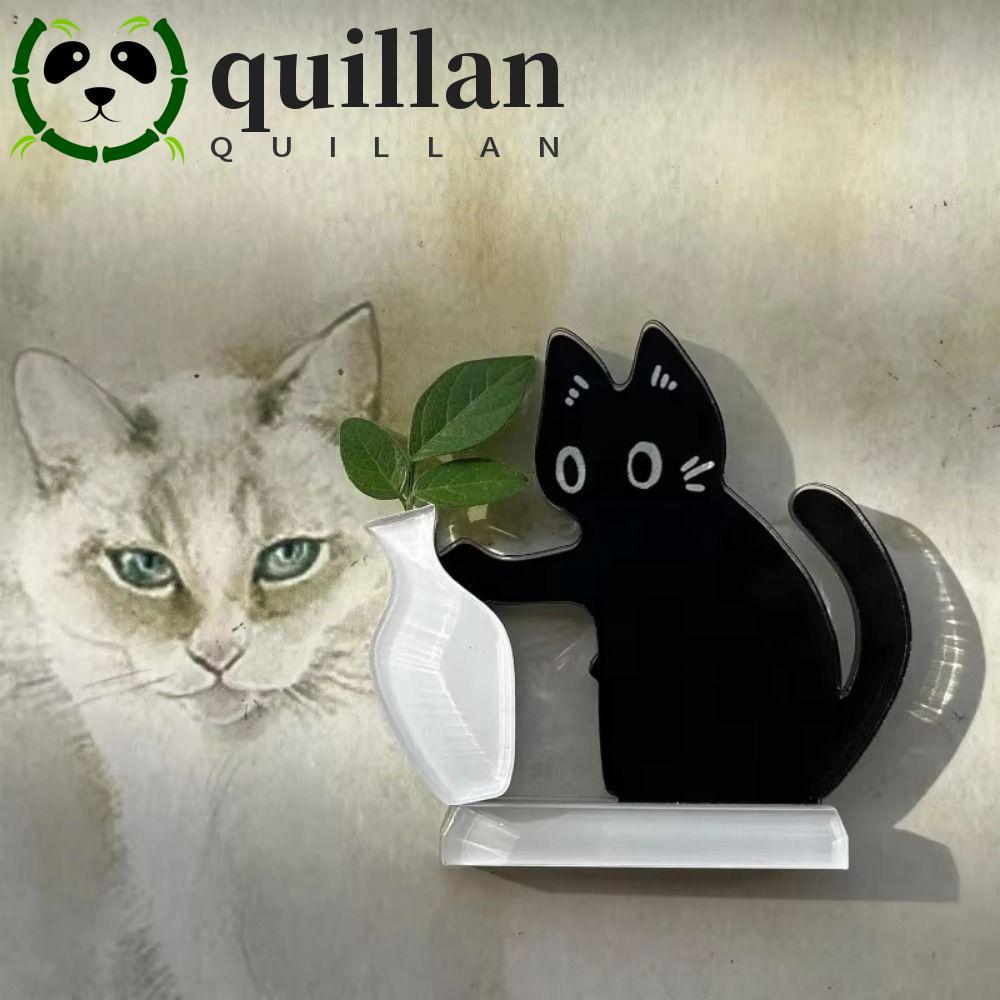 QUILLAN แมวตู้เย็นแม่เหล็ก,สีดําแมว Pushing การ์ตูนแมวผมสะสม,สัตว์เลี้ยง Memorial Decor ฐานแม่เหล็กแปลกสร้างสรรค์ตู้เย็นแม่เหล็กแจกันตกแต่งสํานักงาน