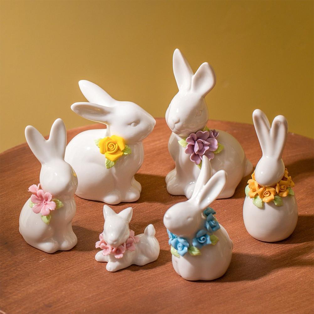 Easter Bunny Figurines รูปปั้นกระต่ายน่ารักน่ารักตกแต่งอีสเตอร์ 2026 กระต่ายหลายขนาด & Poses จอแสดงผล Home Party ของขวัญ