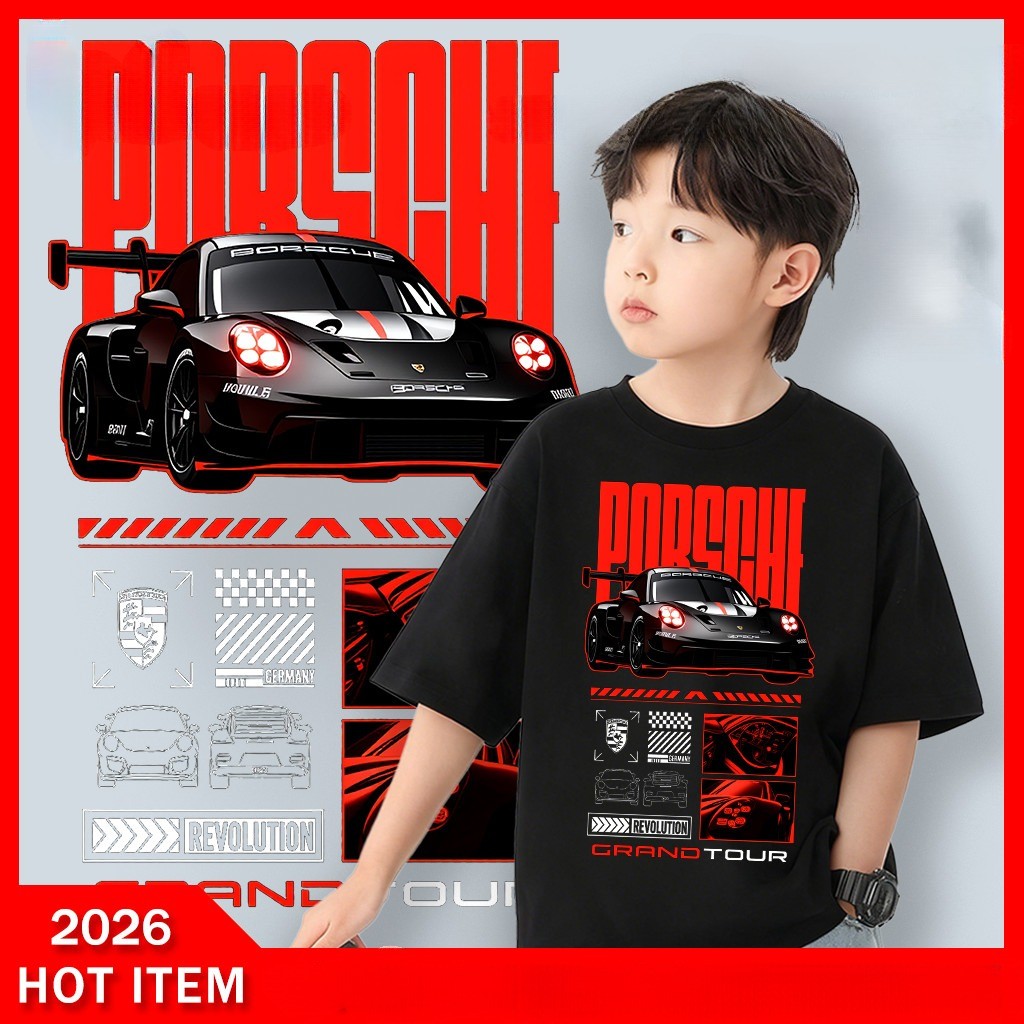 220G 100% Cotton NELLY MUYE ความนิยมกีฬาการออกแบบรถเด็ก Baju Kids Tshirt Boy T เสื้อ