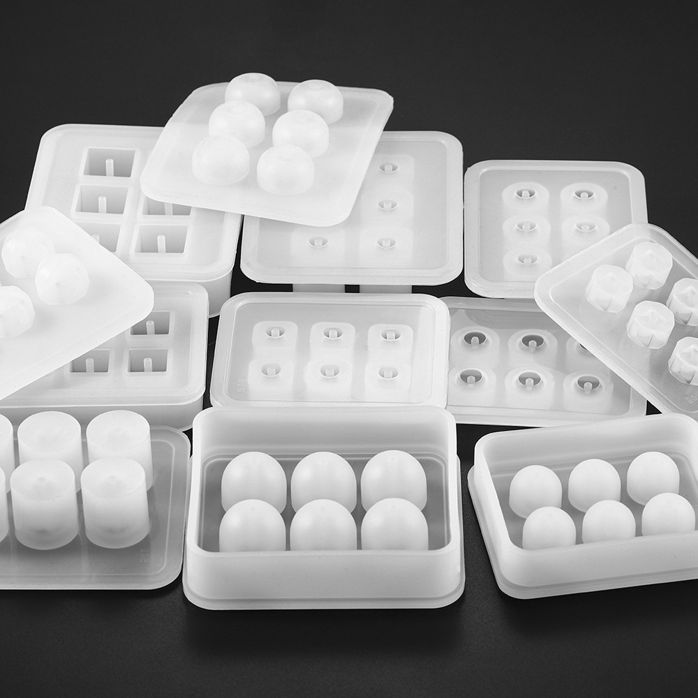 6ช่อง แม่พิมพ์ซิลิโคนทำลูกปัด ทรงกลม/เหลี่ยม/รี มีรูในตัว สำหรับเรซิน DIY อุปกรณ์ทำเครื่องประดับ