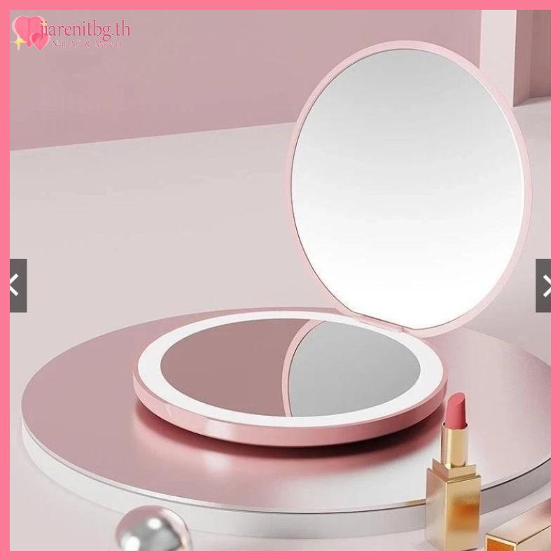 RENBG USB ชาร์จ Handy รอบ LED กระจกสําหรับ Make-Up Compact แต่งหน้า Flip LED กระจกแต่งหน้า TH