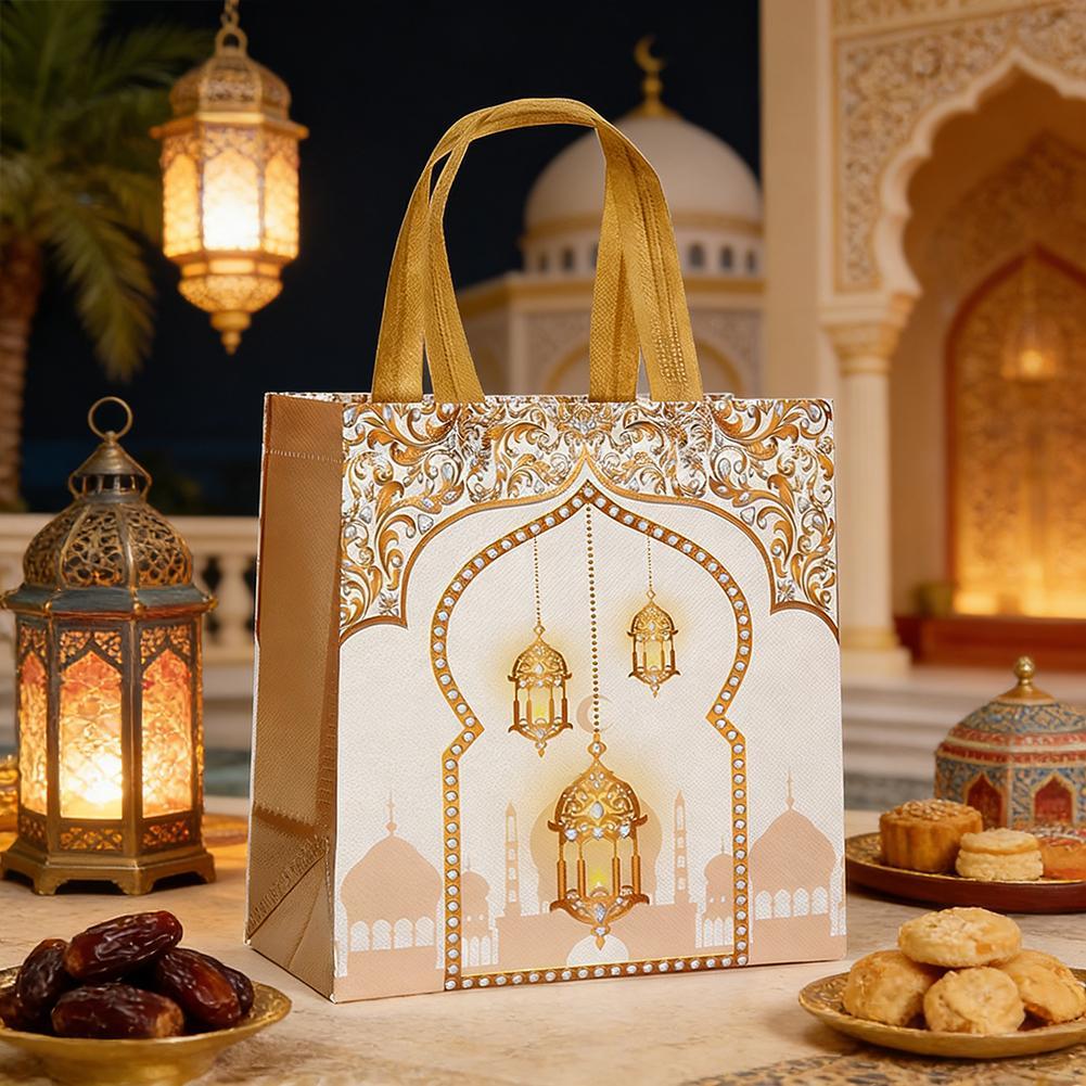 ชุดถุงของขวัญ Eid Mubarak ถุงบรรจุภัณฑ์ขนมคุกกี้ไม่ทอพร้อมที่จับ 2026 Ramadan I0v8