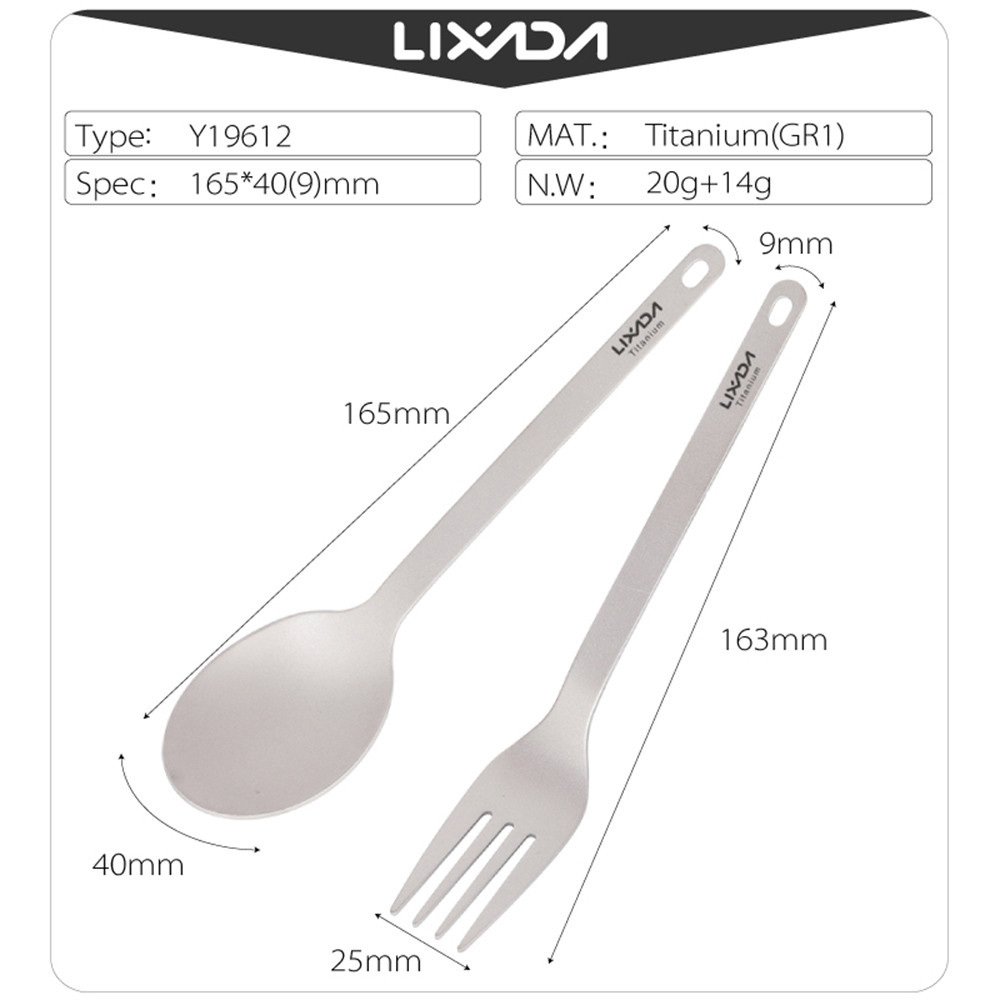 Supergoodsales Lixada อาหารค่ําไทเทเนียมน้ําหนักเบาส้อมและช้อน Flatware ชุดช้อนส้อมสําหรับ Home Camp
