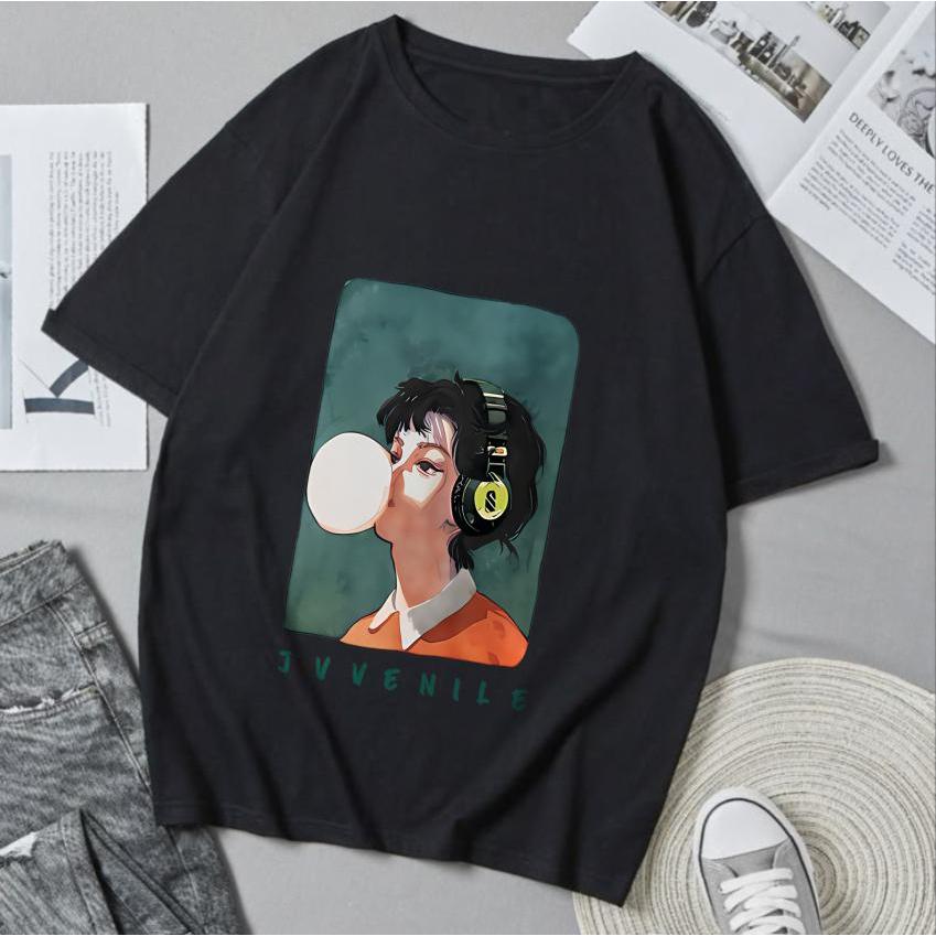 แฟชั่นT-Shirt For Women Men's T-Shirt T-Shirt For Women Bubble Gum Headphones 100 Cotton Unisex Adul