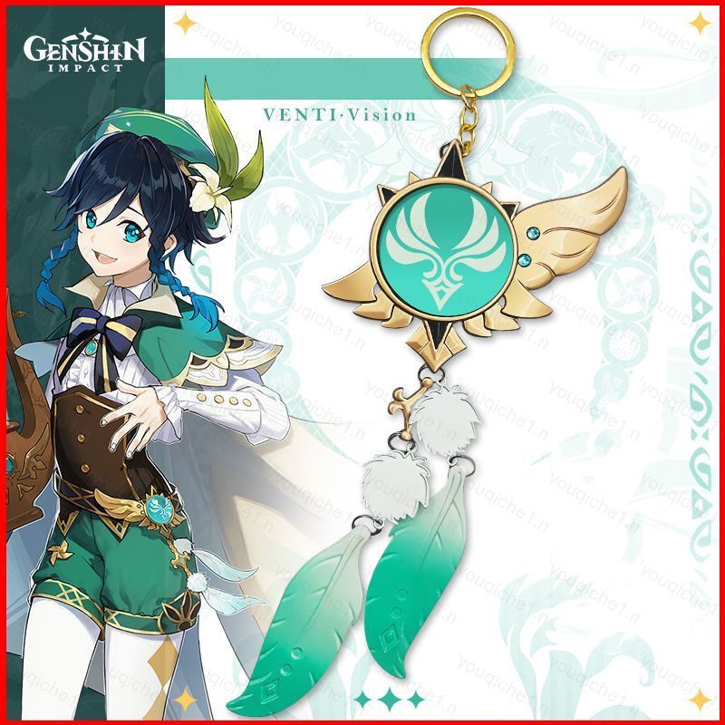 SY2 Genshin Impact Venti Kamisato Ayato พวงกุญแจโลหะ Luminous Key Chain ของขวัญสําหรับเด็กกระเป๋าจี้