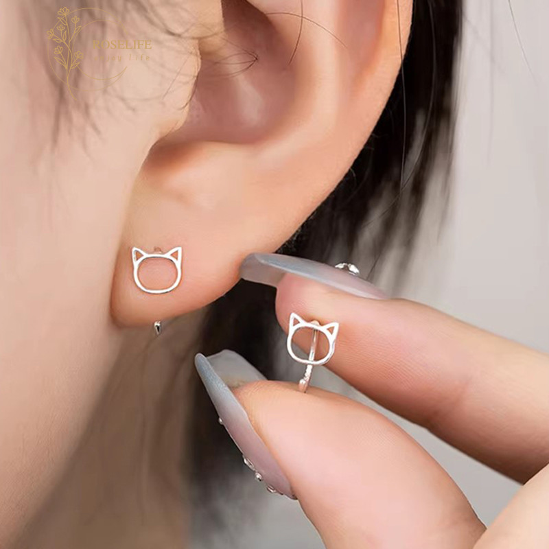 ต่างหูแมวน่ารัก Roselife ทำจากโลหะเคลือบทองคุณภาพสูง สไตล์คล้องหูแบบ C Hook สำหรับผู้หญิง ปลอดภัยกับผิว
