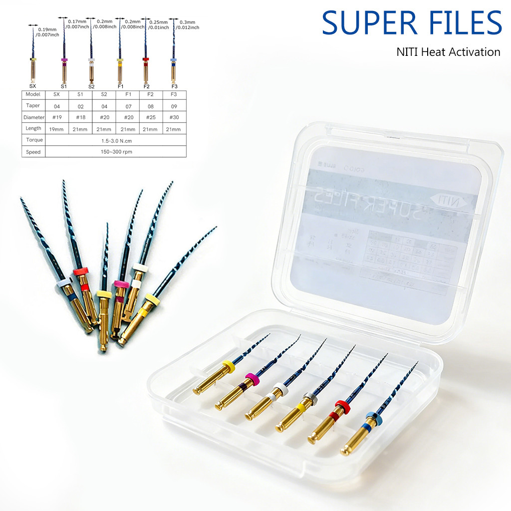 6 ชิ้น/กล่องทันตกรรมโรตารีทันตกรรม Super ไฟล์ Blue Pulp ไฟล์ 21 มม. 25 มม. 31 มม.นิกเกิล-ไทเทเนียมทันตกรรมเครื่องมือ