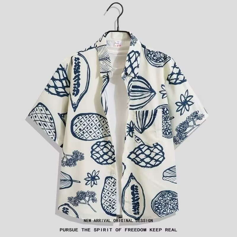 เสื้อเชิ้ตแขนสั้นสไตล์ฮาวาย ทำจากผ้าไหมน้ำแข็ง สวมใส่สบายในหน้าร้อน