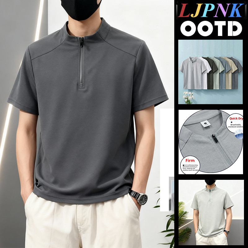 LJPNK เสื้อโปโลครึ่งซิปผู้ชายแบบแห้งเร็ว - ทำจากผ้าไหมน้ำแข็งระบายอากาศได้ดี สวมใส่สบายสำหรับกิจกรรมกลางแจ้งและกีฬาในหน้าร้อน (ไซส์ M-4XL)