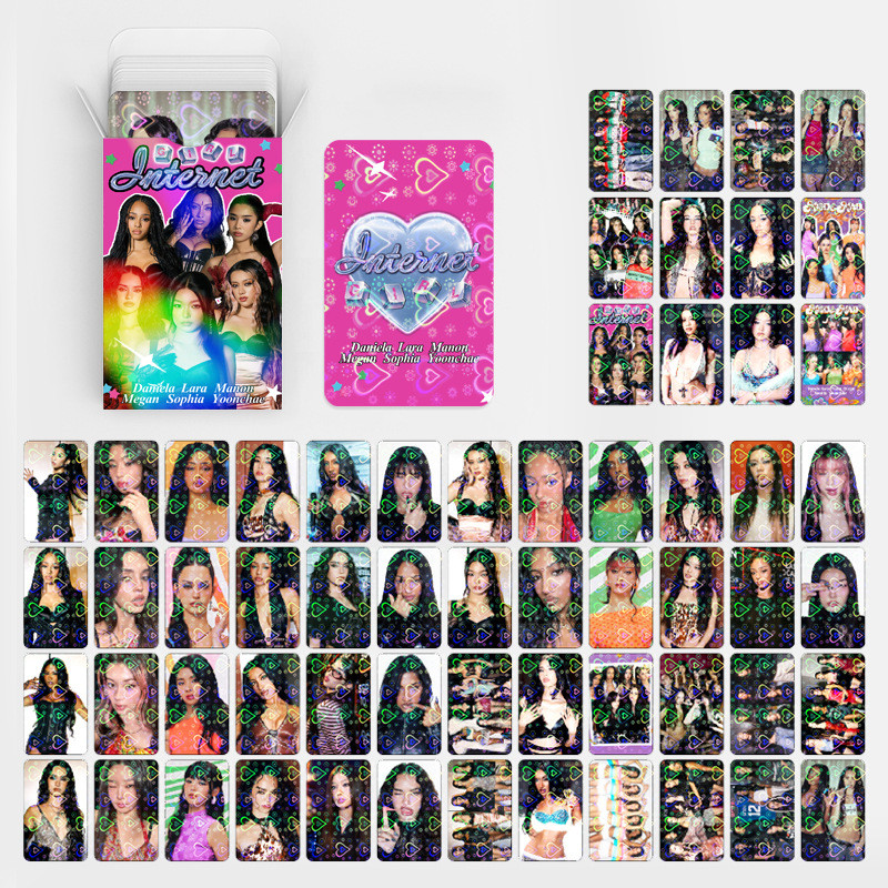 30-124 ชิ้น KATSEYE โปสการ์ดเลเซอร์รูปหัวใจ 2026 คําอวยพรฤดูกาลอินเทอร์เน็ตสาว Lomo การ์ด SOPHIA DAN