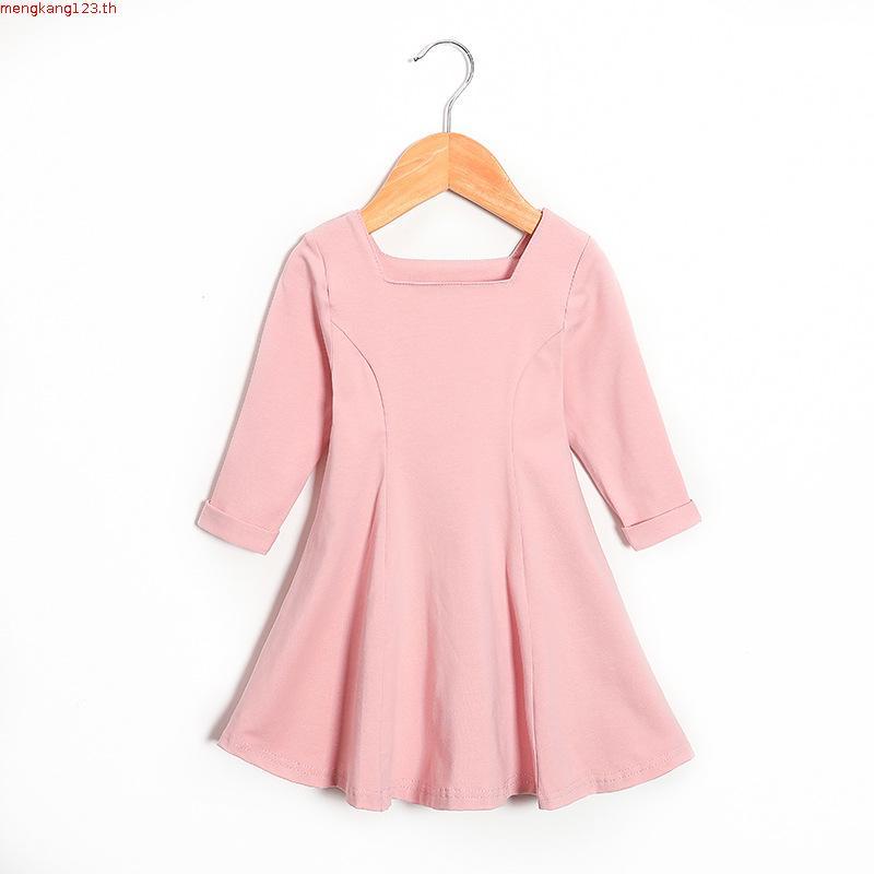 Chf- ชุดเดรสแขนยาว คอสี่เหลี่ยม ทรงเอ สีพื้น แฟชั่นฤดูใบไม้ร่วง สําหรับเด็กผู้หญิง