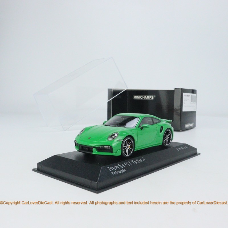 MINICHAMPS/Mini Cut 1: 43 Porsche 911 (992) TURBO S COUPE SPORT DESIGN 2021 ซีลโลหะผสมสีเขียว 410060