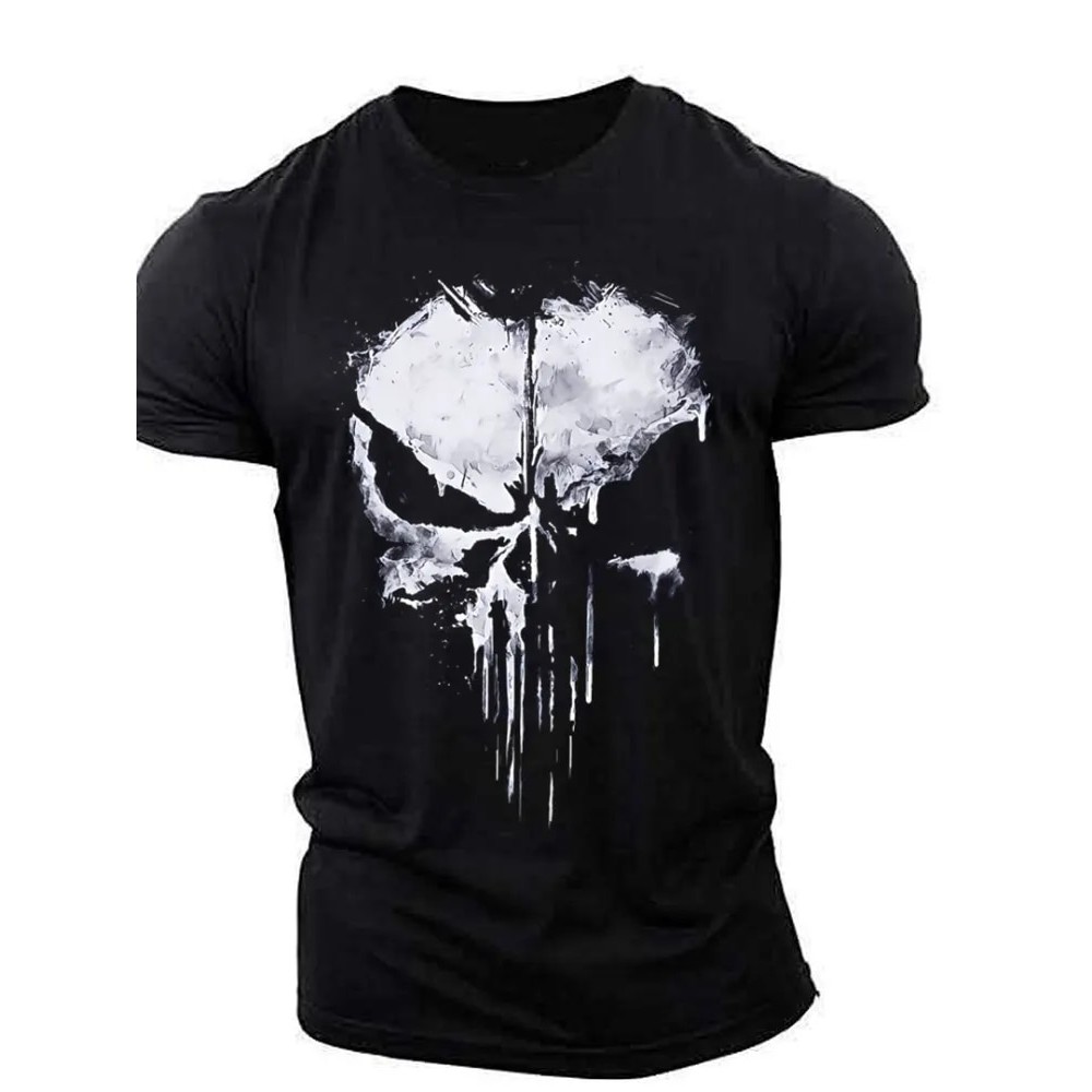 แฟชั่นSkull Punisher Print T-shirt, Outdoor Short Sleeve Sportswear, Thin and Breathable, Lightweigh