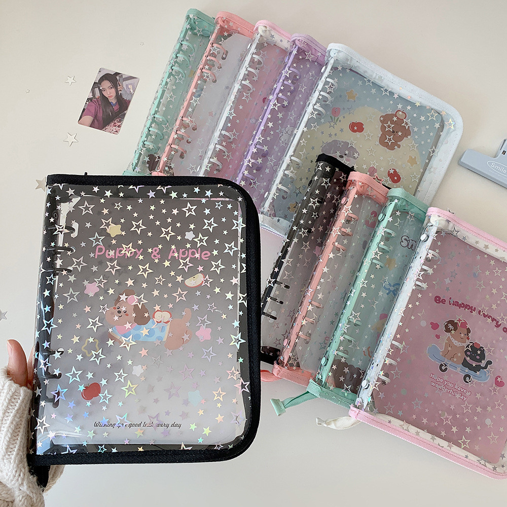 HisocuteA5 Transparent Four-Grid Card Album Laser Star Edge 10cm Small Card Storage Album
