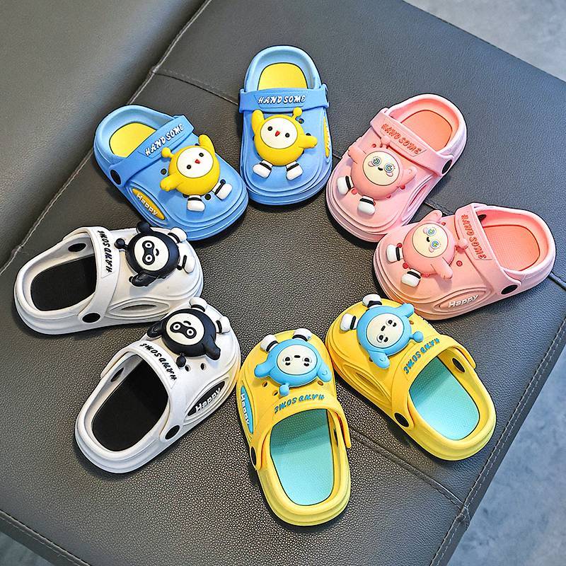 Egg Puff Party Children's Cotton Slippers Cute Boys and Girls Indoor Cartoon Baby Slippers Hole Shoe
