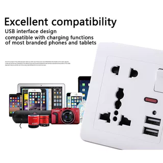 เต้ารับปลั๊กไฟ Outlet Power ชุดเต้ารับพร้อม USB ปลั๊กไฟสวิตช์ซีอกเก็ตติดผนังพร้อมหัวปลั๊ก 2.1A5V,13A 250ใชได้ทั่วไปต่อไฟ