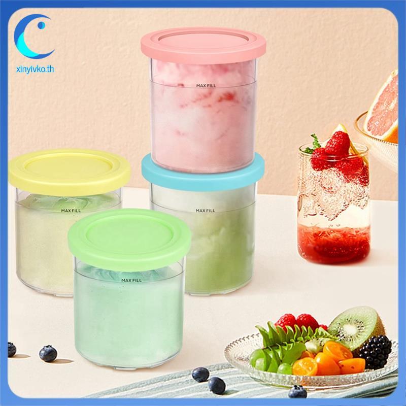 [xinyivko.th] 4 ชิ้นไอศกรีม Pints และฝาปิดสําหรับ Creami NC301 NC300 NC299AMZ Series ภาชนะเก็บไอศกรี
