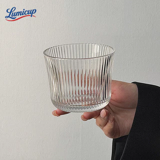 แก้วกระจกรูปทรงกลมลายริ้ว 320ml | แก้วคูลด์เบรว วิสกี้ น้ำผลไม้ | ทนทาน ไม่แตกง่าย ร้อน/เย็นใช้ได้ สำหรับใช้งานประจำวัน