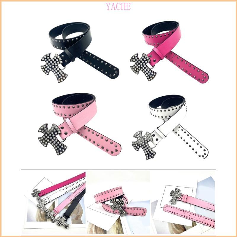 YECHE Rivet Studded เข็มขัด Punk เอวเครื่องประดับ 2025 Crossed Buckle เข็มขัด 90s Sash
