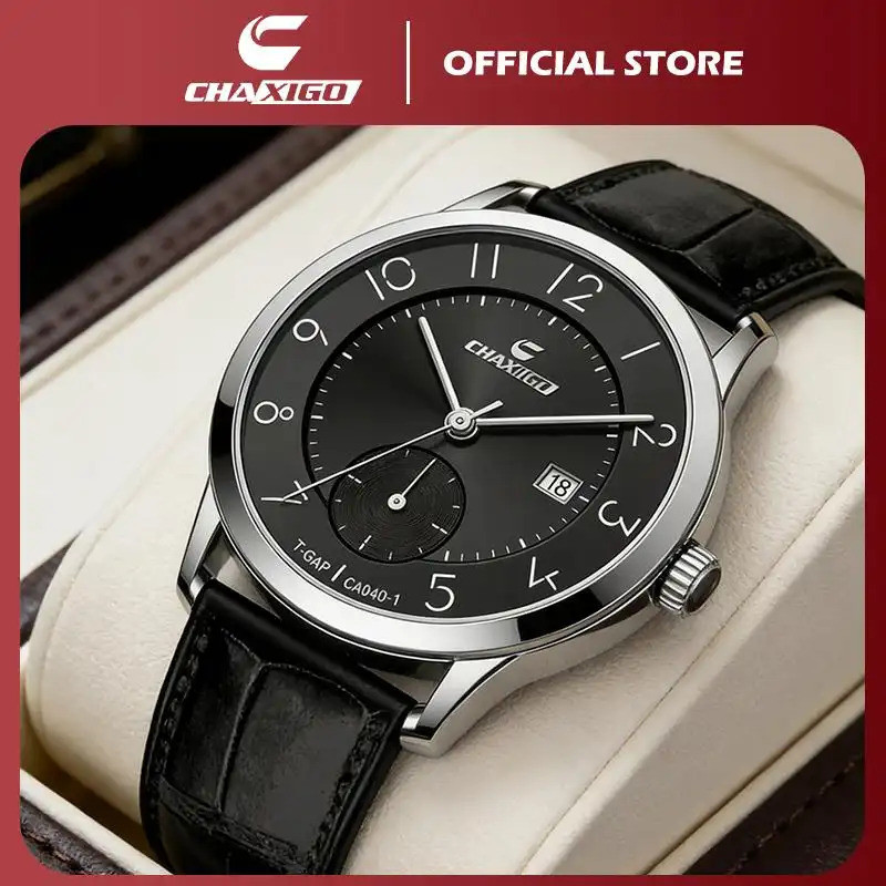 CHAXIGO นาฬิกาผู้ชายเงินเก่าสไตล์ Minimalist Design กันน้ํา Mineral Glass ควอตซ์ Relo พร้อมวันที่ปรับธุรกิจนาฬิกาผู้ชาย Ca040 1songkran