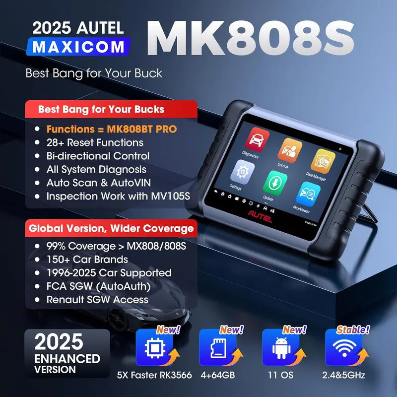 เครื่องมือวินิจฉัยรถยนต์ Autel MaxiCOM MK808 MK808S OBD2 เครื่องสแกนเนอร์การวินิจฉัยการควบคุมแบบสองท