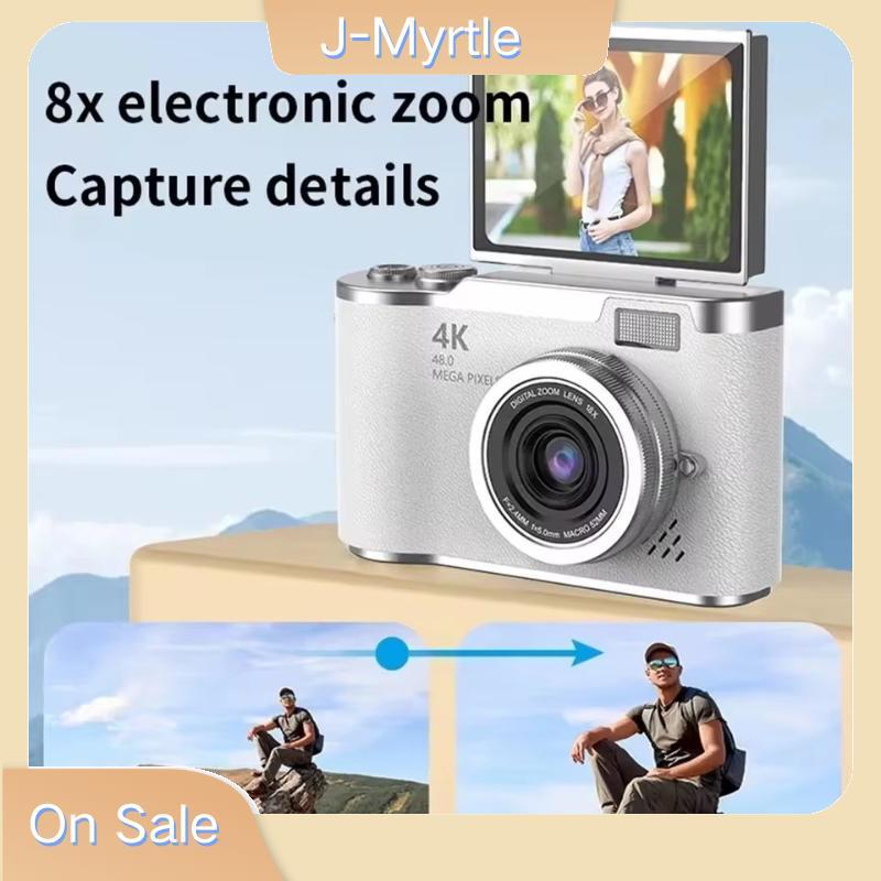 กล้องดิจิตอล J-Myrtle 4K 48MP ความละเอียด 8x ซูมดิจิตอล 180° กล้องเซลฟี่หน้าจอพลิกนักเรียน CCD ดี