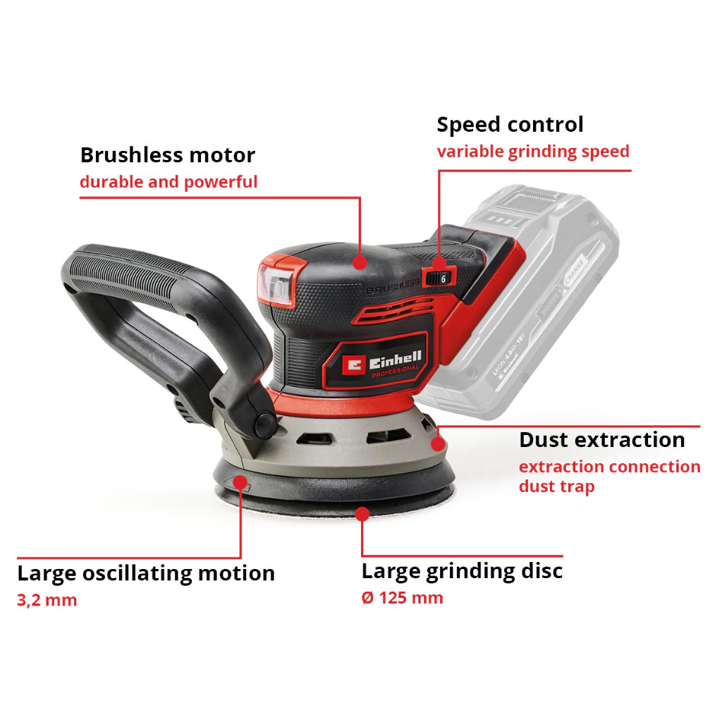 เครื่องขัดกระดาษทรายกลมไร้สาย EINHELL 18V TP-RS 18/32 Li Brushless thumbnail 4