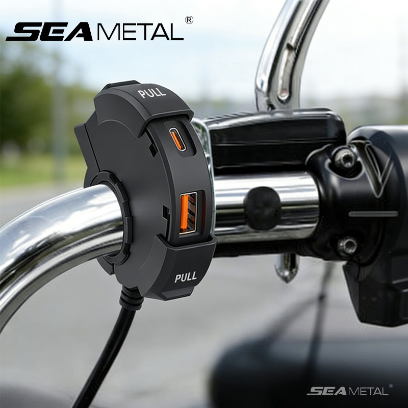 SEAMETAL Universal QC3.0 รถจักรยานยนต์ USB Charger 30W USB Type-C Power Adapter กันน้ําHandlebar Mou