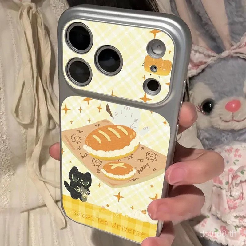 หนังเคสโทรศัพท์Electroplating HardขนมInsขนมปังแมวกันกระแทกiPhone 13PROMAX 15PRO 17PROMAX 16 14 PRO 1