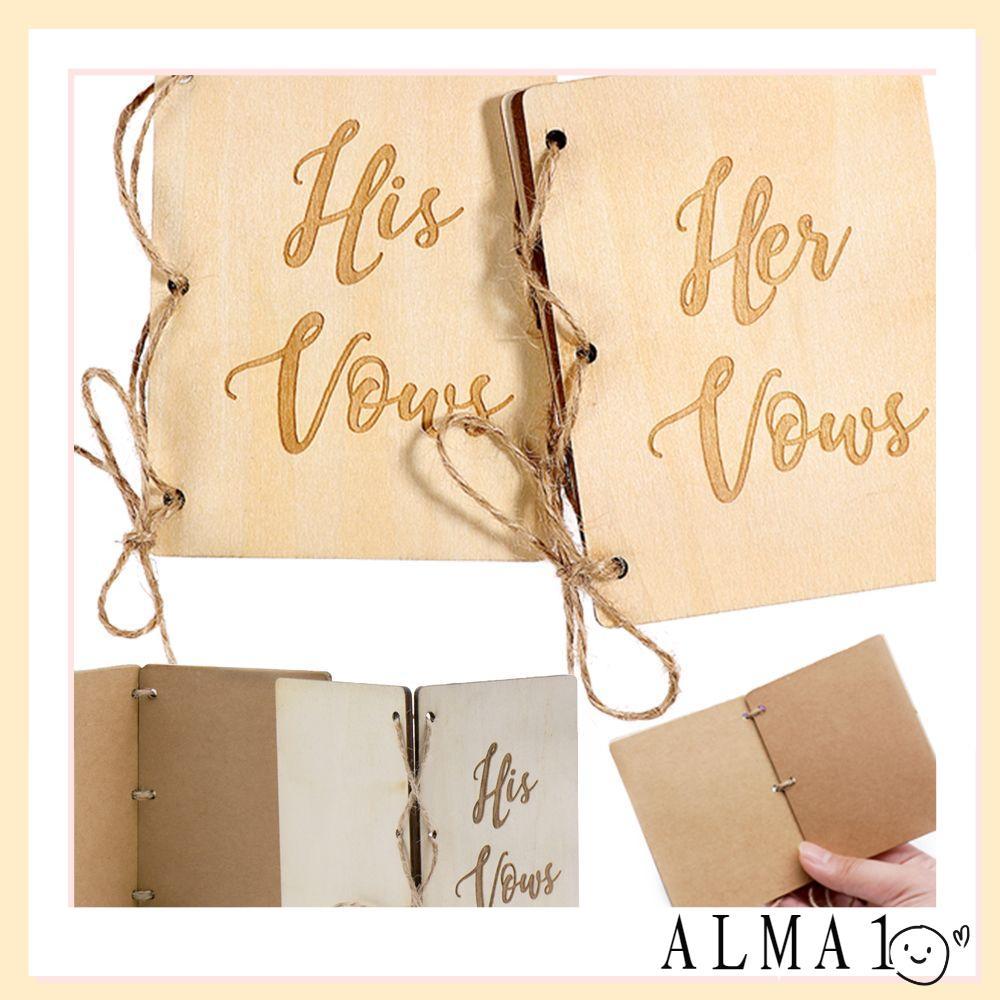 ALMA 2 ชิ้น/เซ็ตแต่งงาน Vows หนังสือเล่มเล็ก Handmade Party Supply หมั้น Her & His Vows