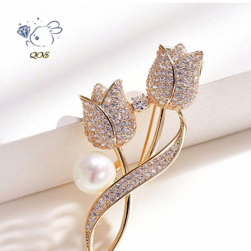 [QOE] 1 PC เข็มกลัด Rhinestone ทิวลิปดอกไม้เข็มกลัด Anti-glare ชุดเข็มกลัดคอ Pin เครื่องประดับ VN