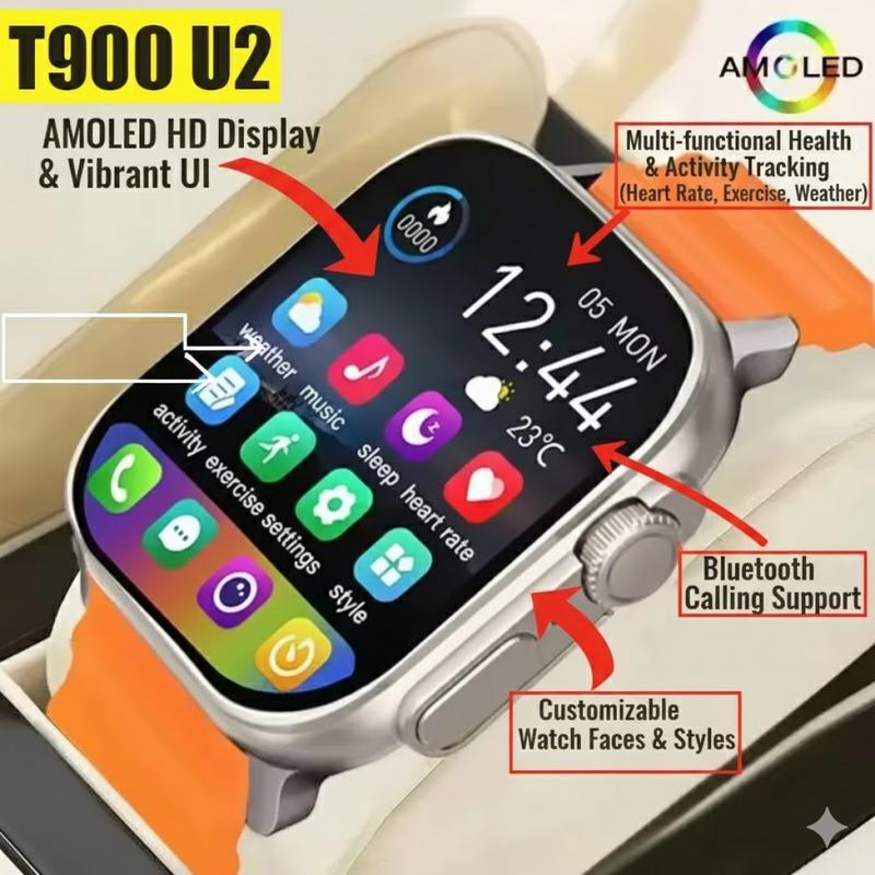 สมาร์ทวอทช์ T900 Ultra 2 สําหรับผู้ชายและผู้หญิง โทรผ่านบลูทูธ เพลง BT เกม ชาร์จไร้สาย NFC เข้ากันได