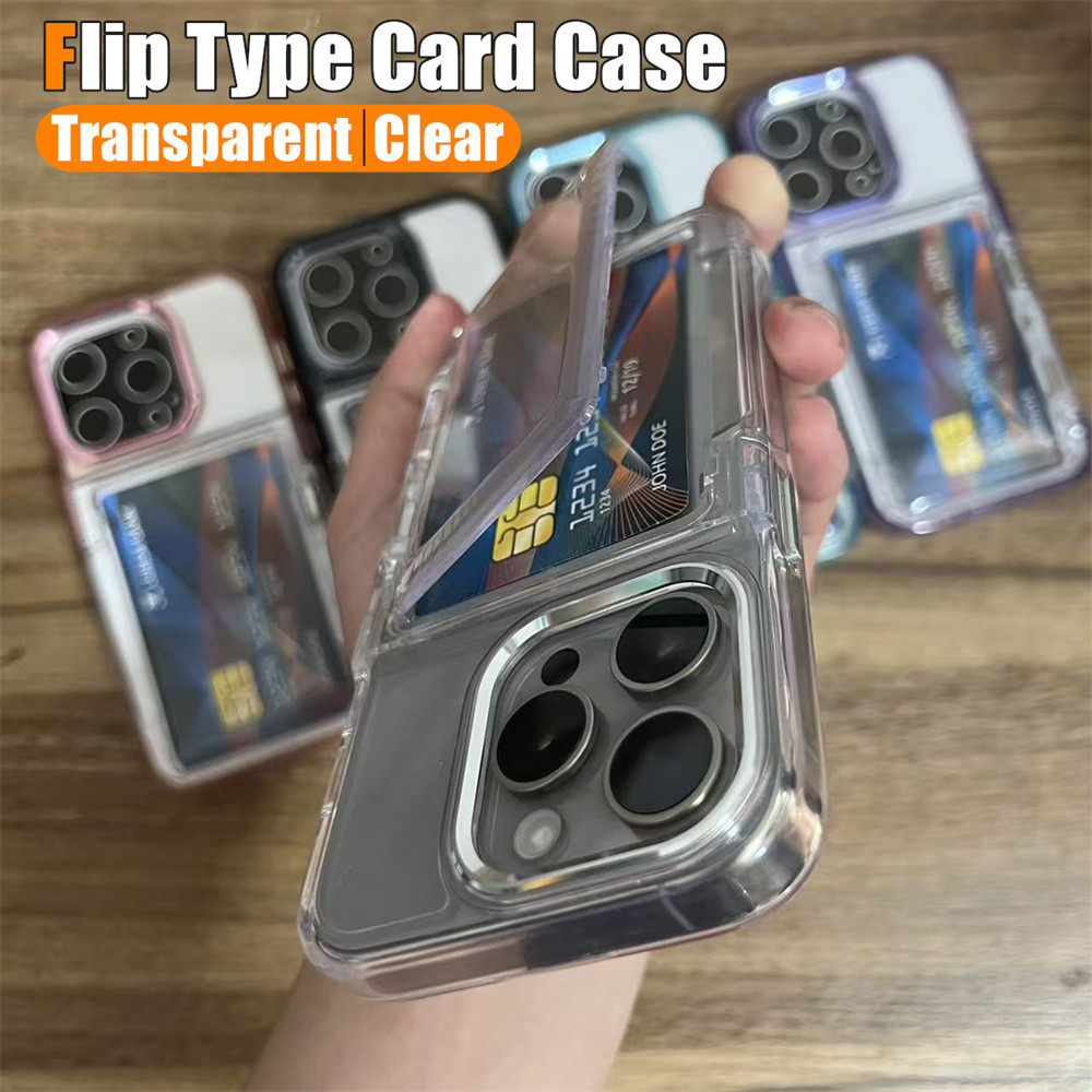 Luxury Flip Cardholder เคสโทรศัพท์สําหรับ iPhone 16 17 Pro Max 15 14 13 12 Pro Max 11 17 Air 14 15 16 Plus 16ProMax 15 Pro Max กันกระแทกโปร่งใสฝาครอบอะคริลิค