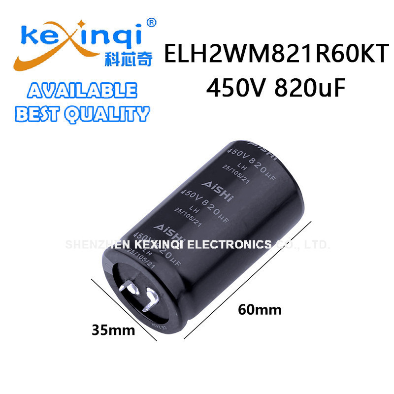 (1 ชิ้น) 450V 820uF D35xL60 มม.1.38x2.36in ELH2WM821R60KT Snap-In ตัวเก็บประจุอลูมิเนียมอิเล็กโทรลีต