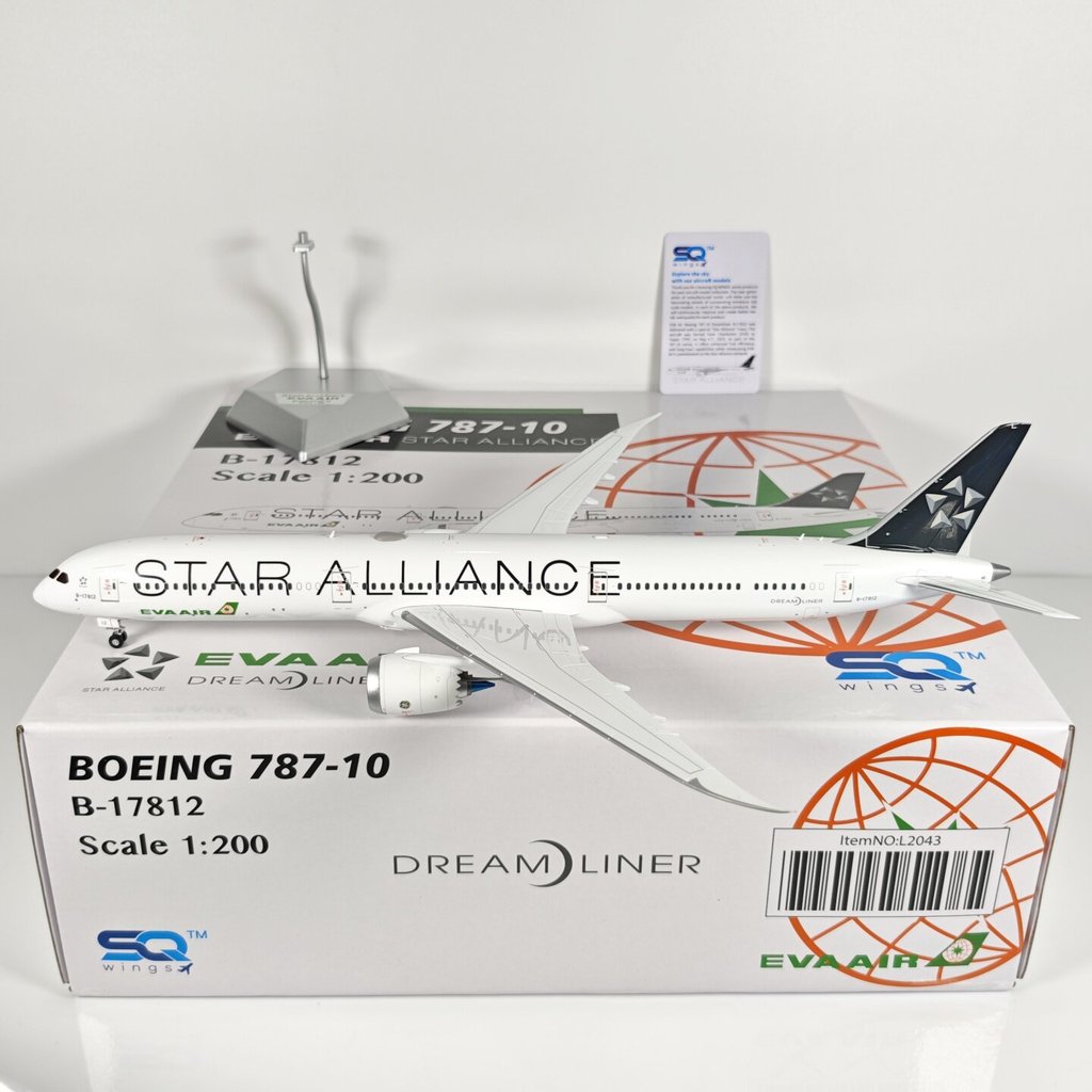 SQ Wings L2043 1: 200 EVA Air B787-10 B-17812 โมเดลเครื่องบินโลหะผสม