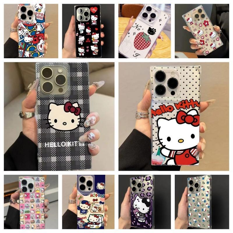 เคสโทรศัพท์ทรงสี่เหลี่ยมธีม Hello Kitty สำหรับ iPhone 17/16/15 / 14/13/12 / 11 PRO / PROMAX / PLUS / AIR