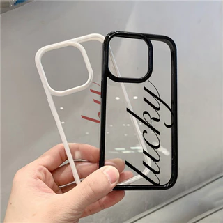 ปลอกสําหรับiPhone 16 15 17 Pro Max 11 13 14 12 ProสําหรับiPhone 16e 7 8 Plus XS Max X XR SE2022 Lucky Script Clear Softกันกระแทก