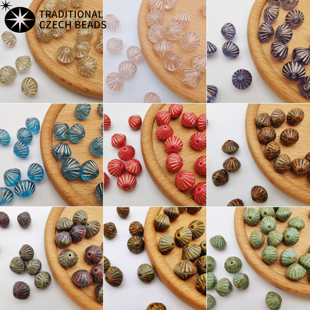 .BOSS OSA Double Cone Retro โคมไฟลูกปัด 9 มม. สีทอง painting หลวม สำหรับทำสร้อยข้อมือและสร้อยคอมืองา