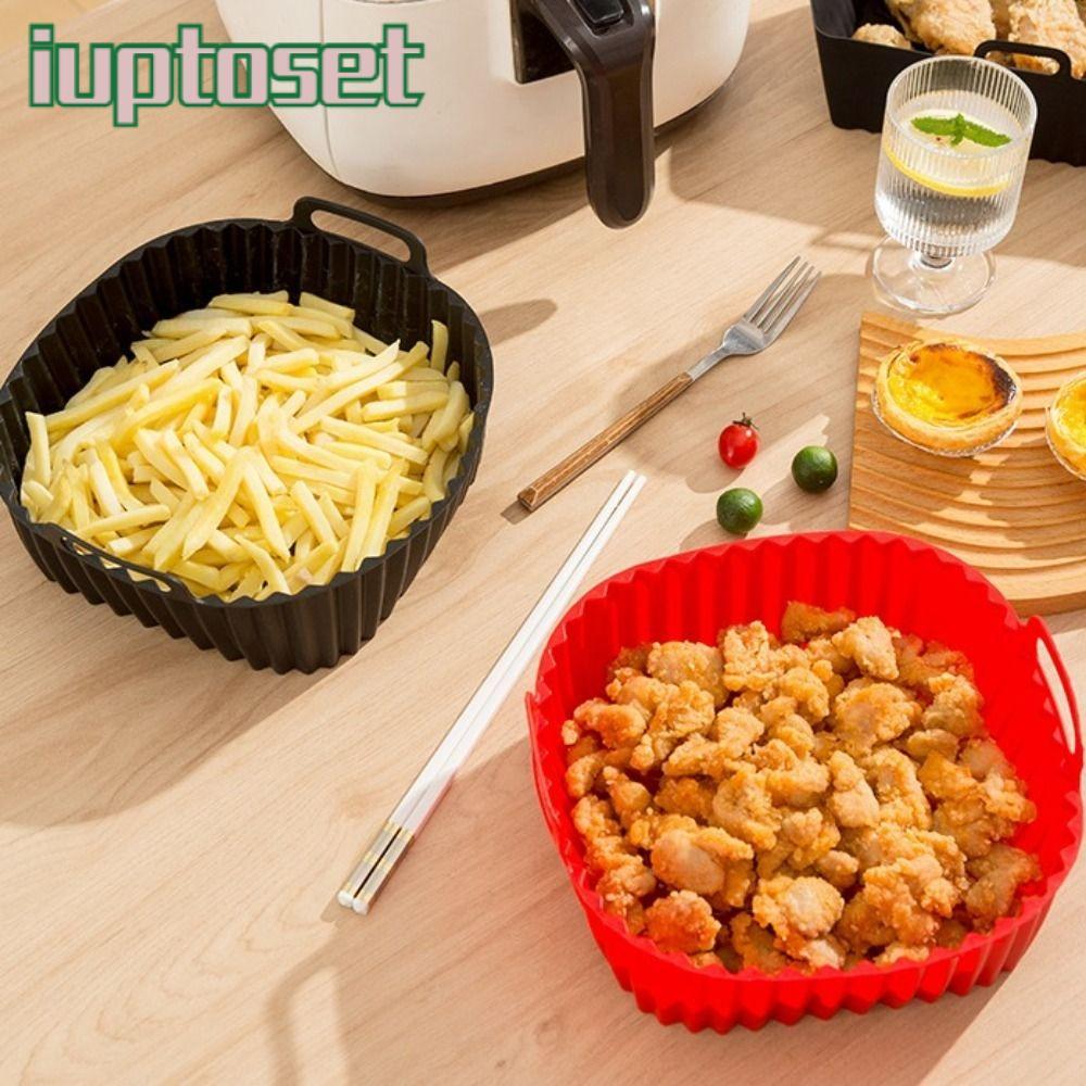 IUPTOSET ซิลิโคน Air Fryer Liners พร้อมที่จับสําหรับเตาอบ 4-7 QT, Air Fryer อุปกรณ์เสริมสีดําสีแดงนํ
