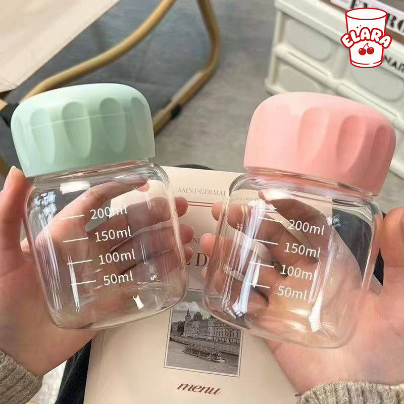 แก้วแก้วใสมีฝาปิด 200ml มีสเกลวัด ปากกว้าง แก้วนม/กาแฟ/น้ำผลไม้ มินิมอล น่ารัก