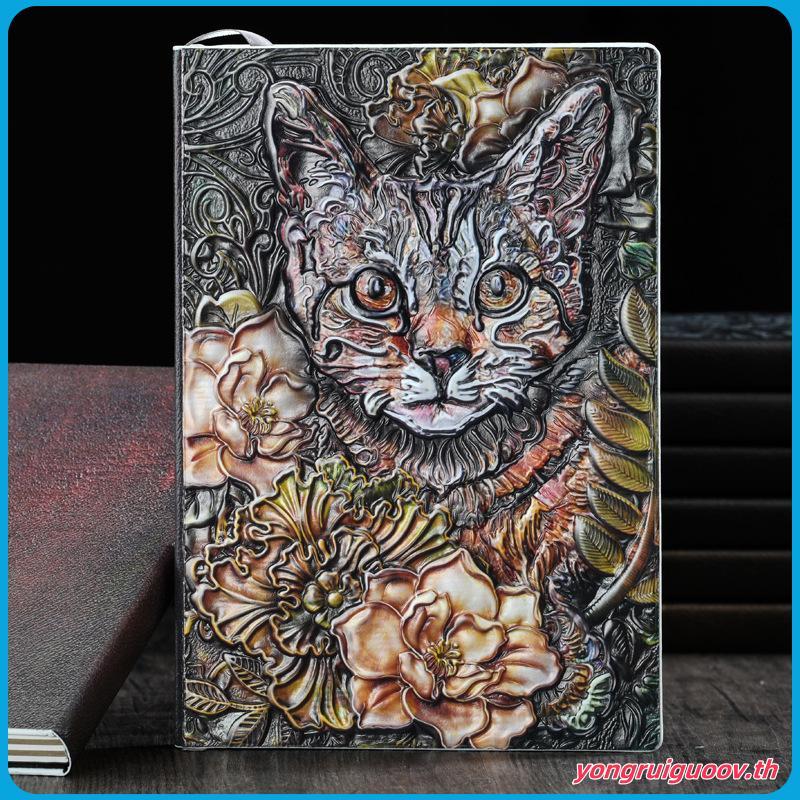 3d แมวนูนโน้ตบุ๊ค Vintage A5 ไดอารี่โน้ตบุ๊ควารสาร Handcraft Bible Book Travel Planner โรงเรียนสํานั