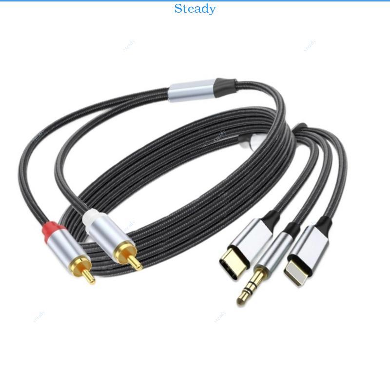 Steady Heavy Duty Music Cable 2RCA To Type C 3 5mm Music Cable สําหรับคุณภาพเสียงที่ชัดเจน