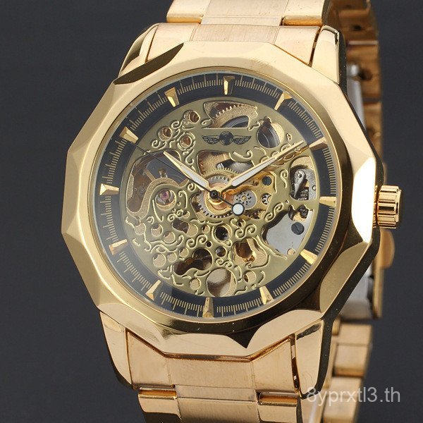 นาฬิกากลไก winner Mechanical Automatic Watch Mens Steel Band Watch Gold Mens Watch