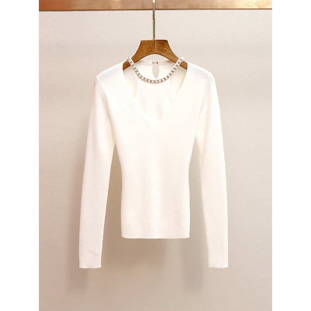 PK7H Sandro Women's Autumn/Winter New Versatile Design Faux Two-Piece Hollow Knit Sweater Top