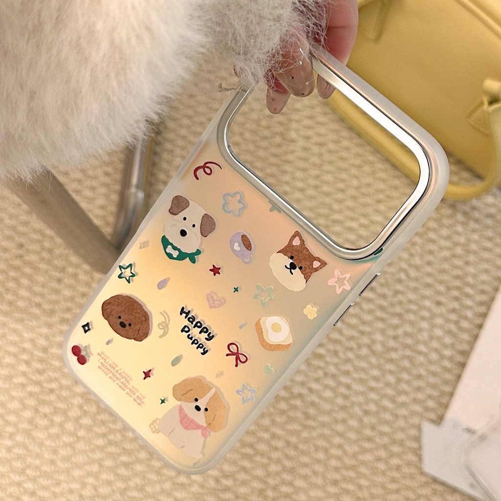 เคสโทรศัพท์ป้องกันลูกสุนัขการ์ตูนชุบเลเซอร์วัสดุ ทีพียู เข้ากันได้กับ ไอโฟน 11, 12, 13, 14, 15, 16, 17 มือโปร สูงสุด บวก