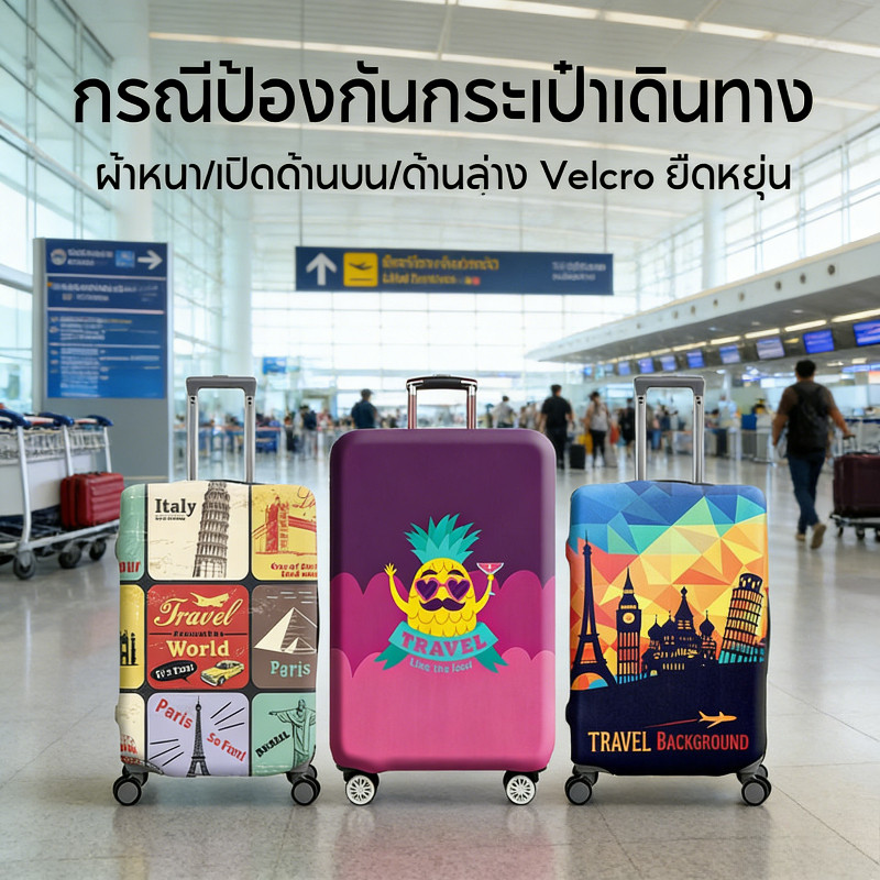 ผ้าคลุมกระเป๋าเดินทาง กระเป๋าเดินทาง ผ้ายึดได้เยอะ กันฝุ่น กันรอย สวมใส่ได้ ข้น 22/24/26/28 นิ้ว